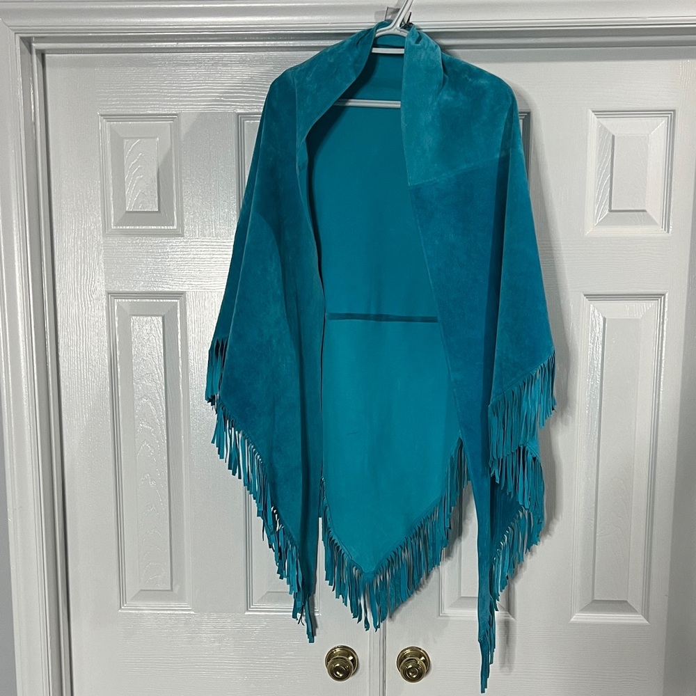Chico’s Teal Fringe Shawl - 100% Leather